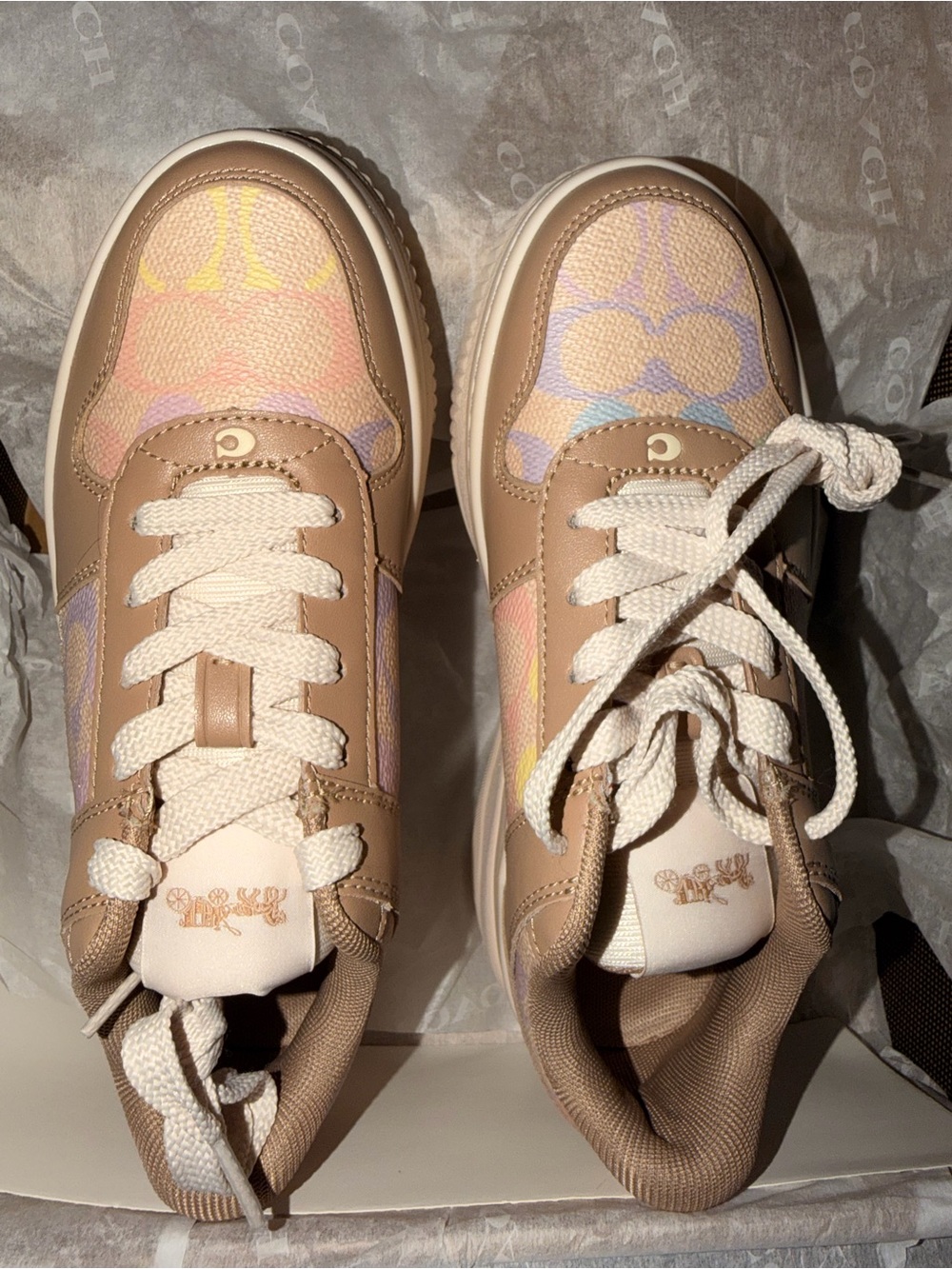 Coach Pastel Rainbow Signature Monogram  Platform Sneakers